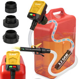 battery powered automatic fuel transfer pump with auto shut-off and multiple fuel can adapters