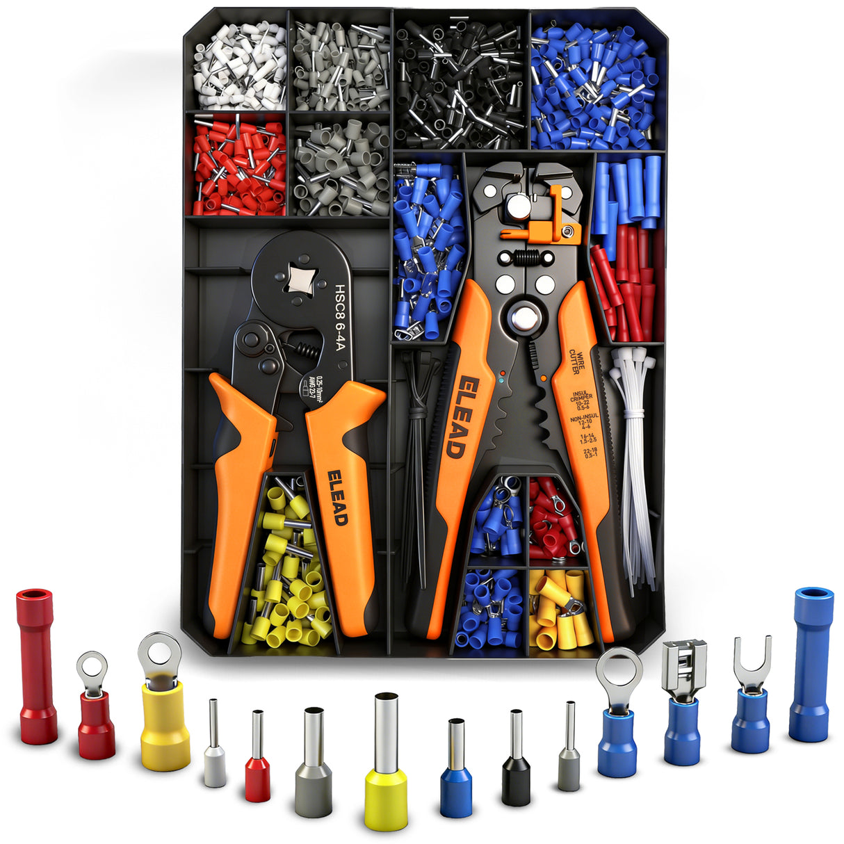 ELEAD ferrule crimping tool kit with wire stripper, ferrule terminals assortment and electrical connectors for wiring repair