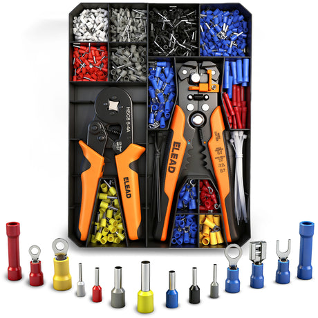 ELEAD ferrule crimping tool kit with wire stripper, ferrule terminals assortment and electrical connectors for wiring repair