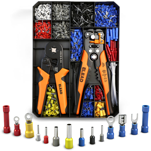 ELEAD ferrule crimping tool kit with wire stripper, ferrule terminals assortment and electrical connectors for wiring repair