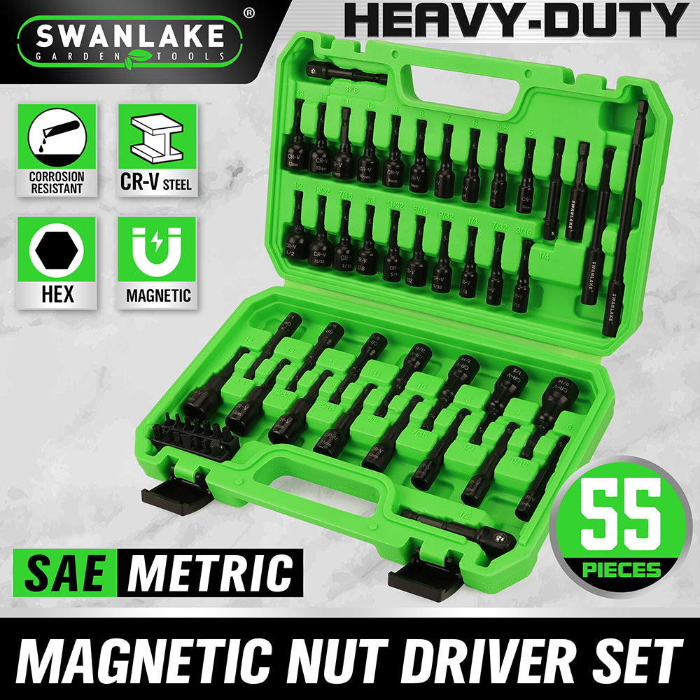 SWANLAKE magnetic nut driver set SAE metric hex nut drivers with extensions and storage case
