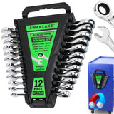 12-piece metric ratcheting combination wrench set with 72-tooth box end and magnetic storage holder