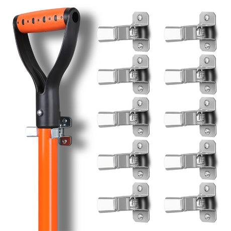 10 Pack Metal Bulldog Clamps, Spring Loaded Wall Mounted Broom and Mop Holder Clips for Garage and Garden Tool Storage