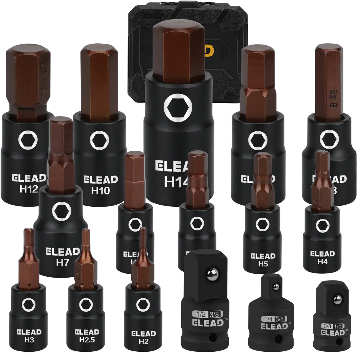 ELEAD 16PCS Master Hex Bit Socket Set with S2 Alloy Steel Bits, CR-V Sockets, Adapters, and Portable Storage Case for Automotive and Workshop Use