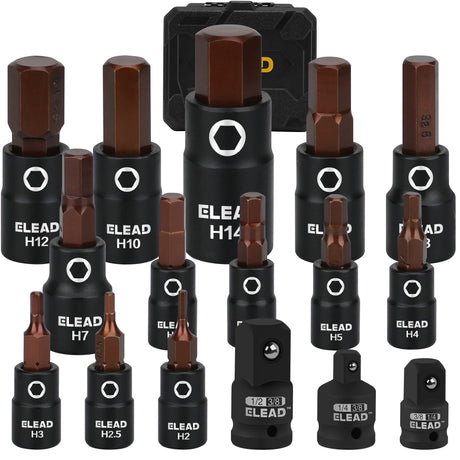 ELEAD 16PCS Master Hex Bit Socket Set with S2 Alloy Steel Bits, CR-V Sockets, Adapters, and Portable Storage Case for Automotive and Workshop Use