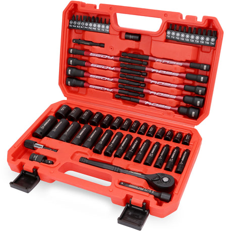 SEDY 63-piece 1/4 inch drive socket and nut driver set with magnetic bits and CR-V steel ratchet for automotive and DIY repair