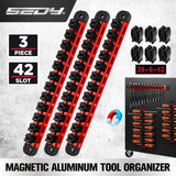 3-piece magnetic tool organizer with 42 adjustable clips, aluminum rails for wrenches, screwdrivers and tool storage