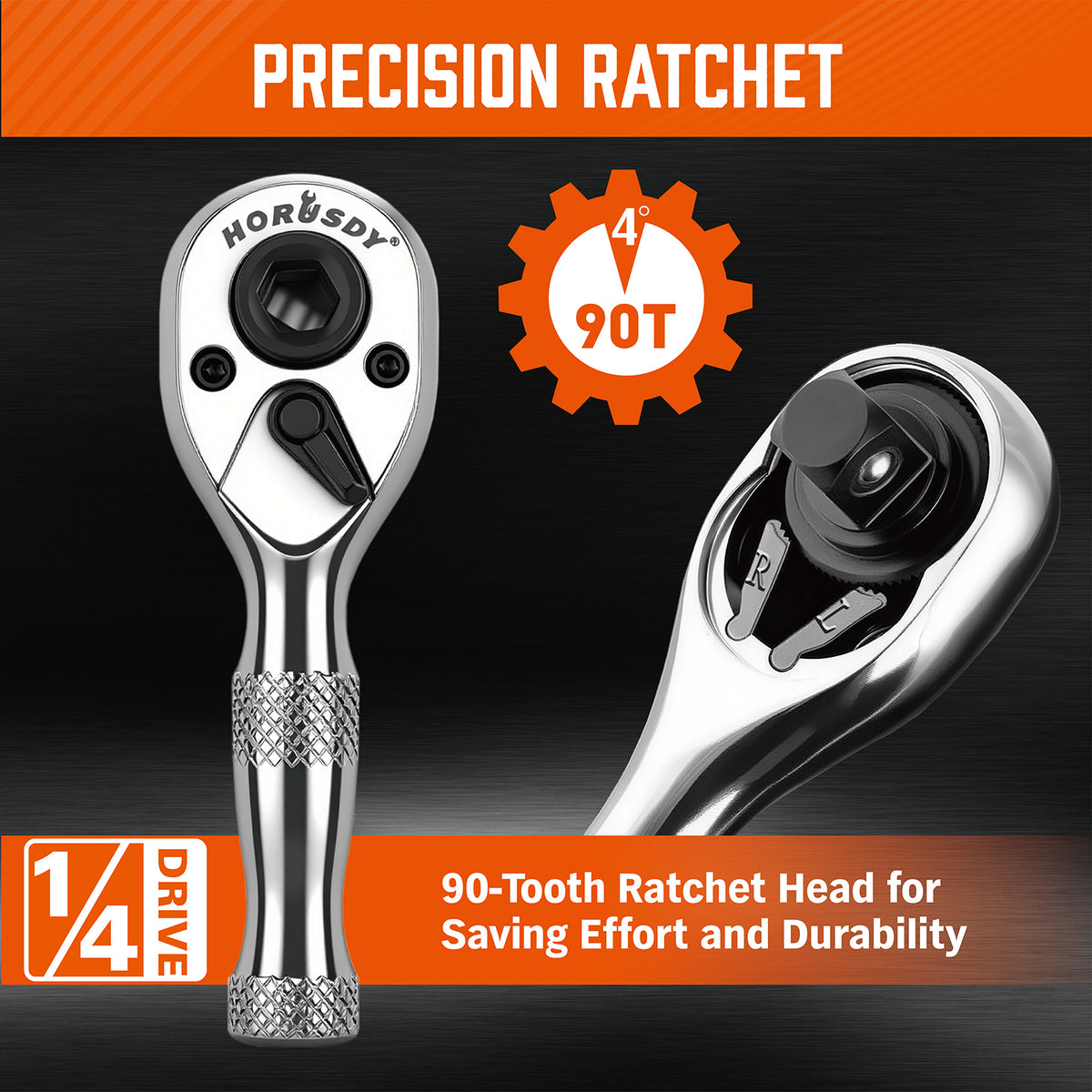 2-in-1 1/4 inch drive mini ratchet wrench with 90-tooth 4-degree swing, magnetic bit driver and 1/4 to 3/8 socket adapter