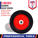 8 inch solid rubber trolley wheel with 16mm bore, durable replacement cart wheel for hand trucks and garden trolleys