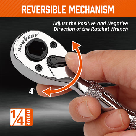 2-in-1 1/4 inch drive mini ratchet wrench with 90-tooth 4-degree swing, magnetic bit driver and 1/4 to 3/8 socket adapter