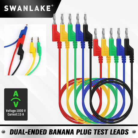1.07m 4mm banana plug test lead set with flexible silicone wires for multimeter and circuit testing – 1000V 15A rated professional tool.