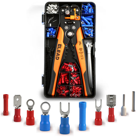 ELEAD wire crimping tool kit with automatic wire stripper, terminal connectors assortment and storage case for electrical wiring repair