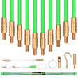 33FT fiberglass fish tape wire running kit with 10 rods, brass connectors, magnetic search head, hook, eyelet and cable pulling accessories.