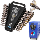SEDY 12-piece SAE ratcheting wrench set with CR-V steel, 72-tooth mechanism and magnetic storage rack
