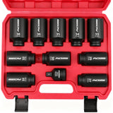 11Pcs Metric Deep Impact Socket Set with Adapter for High-Torque Wheel Axle Nut Wrench Tasks