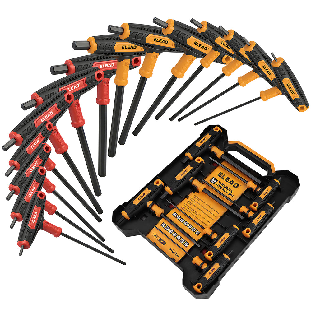 14 piece T handle hex key set CR-V steel metric SAE allen wrench long arm ergonomic grip tool set for automotive repair garage