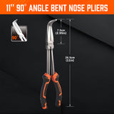 HORUSDY 3 piece 11 inch long reach pliers set including straight 0 degree 45 degree and 90 degree bent nose pliers with TPR handle