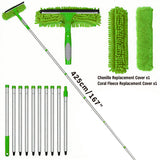 SEDY 2-in-1 Window Squeegee Cleaning Kit with Extendable Pole, Rotating Head and Replaceable Microfiber Covers