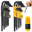 27-piece SAE and metric ball end Allen wrench set with long-arm CR-V hex keys, storage holders and removable T-handle.