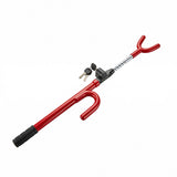 heavy-duty U-shaped car steering wheel lock in red with keyed lock cylinder, rubber handle grip, metal security bar and two keys for vehicle anti-theft deterrence