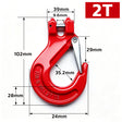 heavy-duty clevis slip hook with safety latch, cotter pin and red powder-coated finish for lifting, towing, recovery and rigging applications