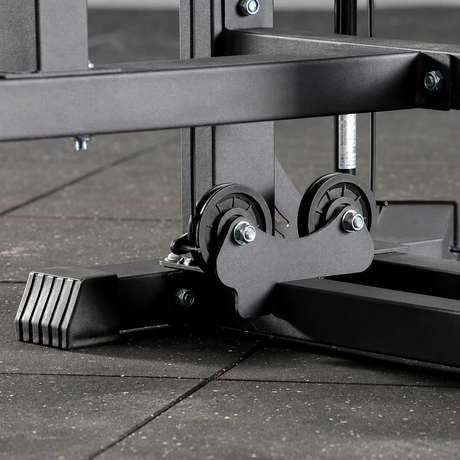 plate loaded lateral raise machine with adjustable arms, headrest, pulley system and steel frame for home gym shoulder training