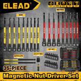 35 piece magnetic nut driver set metric and SAE 1/4 inch hex shank impact compatible with storage case
