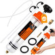 500cc manual fluid extractor and fill pump with transparent graduated cylinder, hand plunger, flexible hose, extension tubes and sealing accessories