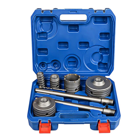 HORUSDY 9PCS SDS Plus Hole Saw Set with Carbide-Tipped Core Drill Bits for Concrete, Brick, Cement, and Masonry in Blue Storage Case