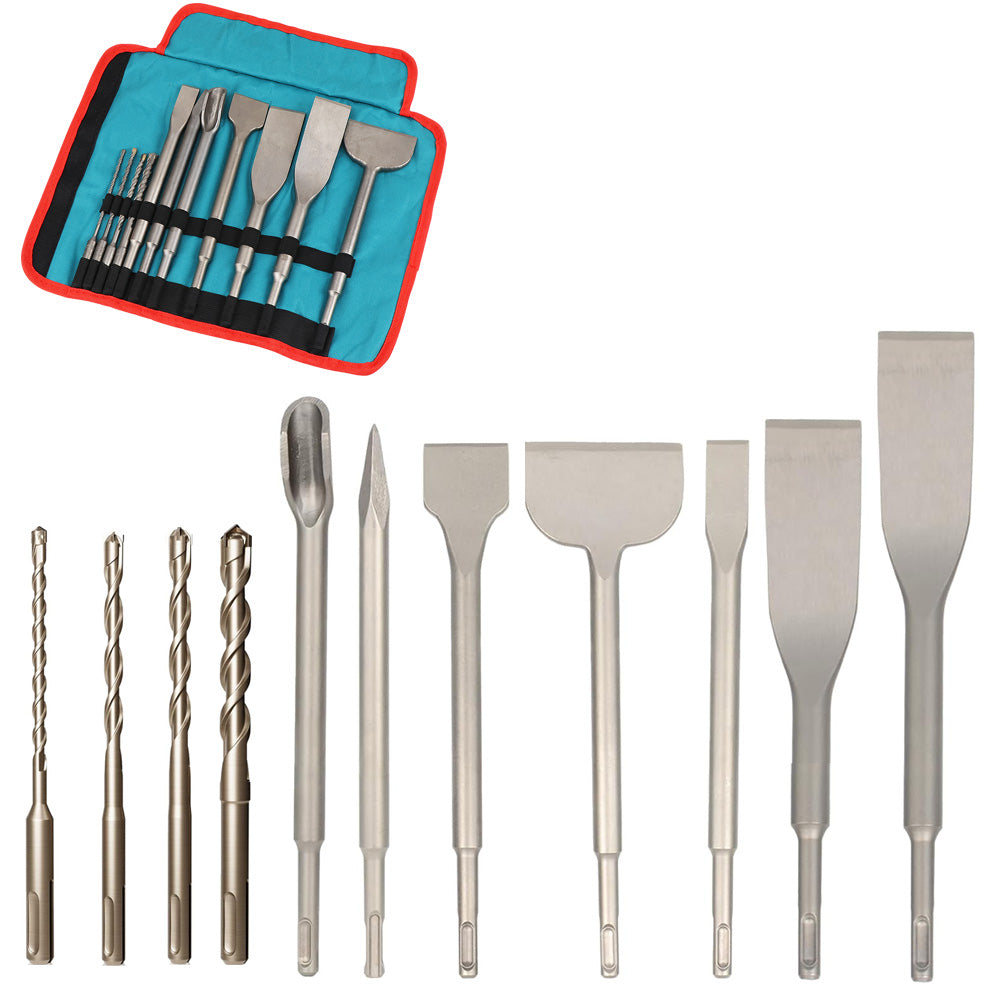 HORUSDY 10PCS SDS Plus Rotary Hammer Drill and Chisel Set with Carbide-Tipped Bits and Storage Bag for Concrete, Brick, Stone, and Masonry