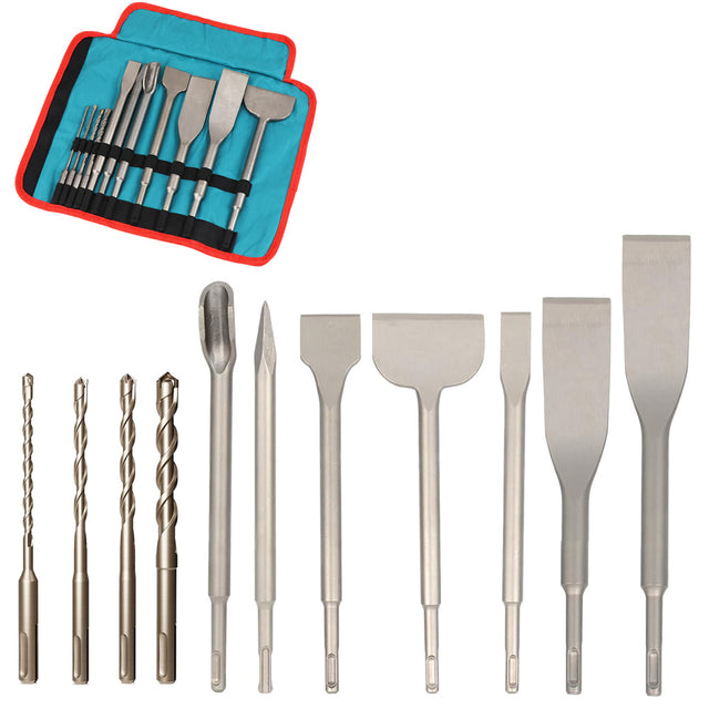 HORUSDY 10PCS SDS Plus Rotary Hammer Drill and Chisel Set with Carbide-Tipped Bits and Storage Bag for Concrete, Brick, Stone, and Masonry