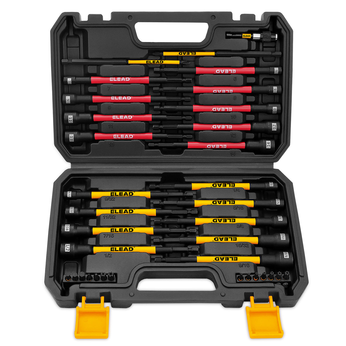 35 piece magnetic nut driver set metric and SAE 1/4 inch hex shank impact compatible with storage case