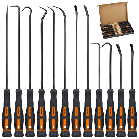 12 piece hook and pick set with long and mini picks for o ring removal automotive and diy repair