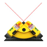90 degree right angle laser level gauge with red laser square lines, built-in bubble levels, ruler edge and compact triangular body for tile, flooring, wall and interior construction layout