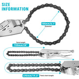 28 inch chain locking pliers with 19.3 inch adjustable chain, tension screw and 6.1 inch capacity for pipes and oil filters