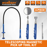 4-piece telescoping magnetic pickup tool kit with inspection mirror, flexible grabber and strong magnets