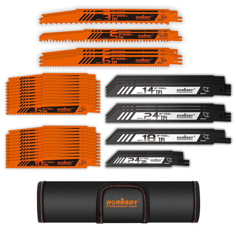 40-Piece Reciprocating Saw Blade Set for Wood and Metal Cutting, compatible with major brands.