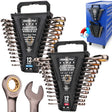 SEDY 24-piece metric and SAE ratcheting combination wrench set with CR-V steel and magnetic storage racks