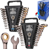 SEDY 24-piece metric and SAE ratcheting combination wrench set with CR-V steel and magnetic storage racks