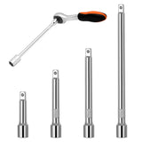 4-Piece 1/4 Inch Drive Socket Extension Bar Set, Chrome Vanadium Steel Ratchet Extensions in 50mm, 75mm, 100mm and 150mm with Spring Ball Detent