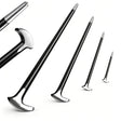 Set of four heavy-duty pry bars in various sizes, crafted from drop-forged hardened steel with a durable baked enamel finish. Each bar features a slim tapered end with a fine point tip for aligning parts and a rolling head hook end for enhanced leverage