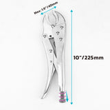 10 inch curved jaw locking pliers with adjustable tension screw, CR-MO steel serrated jaws and 1.6 inch jaw capacity