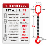 Grade 80 chain sling 1T-5T heavy duty lifting chain with master link and safety hooks, available in 1, 2 and 4 leg configurations for rigging and hoisting