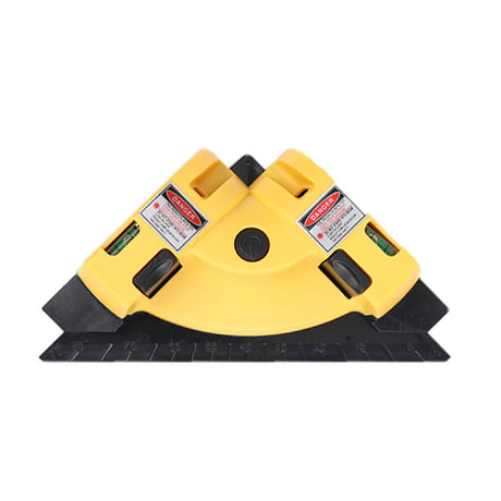 90 degree right angle laser level gauge with 30 ft red beam, dual bubble levels, measuring ruler edge and compact layout body for tile, flooring, wall, cabinet and interior construction alignment