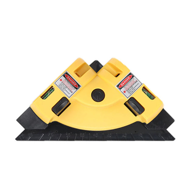 90 degree right angle laser level gauge with 30 ft red beam, dual bubble levels, measuring ruler edge and compact layout body for tile, flooring, wall, cabinet and interior construction alignment