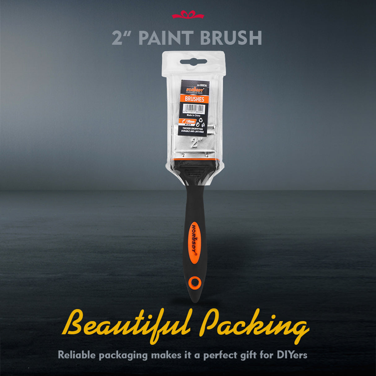 2 inch and 3 inch flat paint brush set with polyester bristles, stainless steel ferrule and plastic handle for paints, stains, acrylics and DIY projects