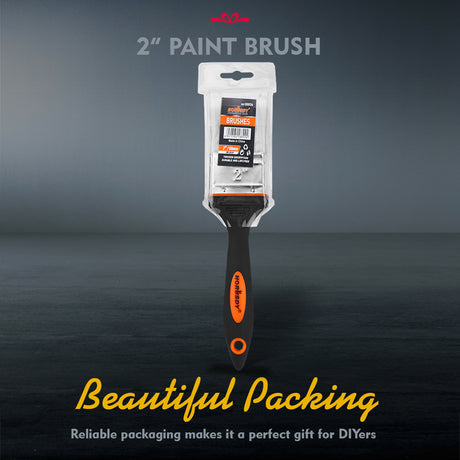 2 inch and 3 inch flat paint brush set with polyester bristles, stainless steel ferrule and plastic handle for paints, stains, acrylics and DIY projects