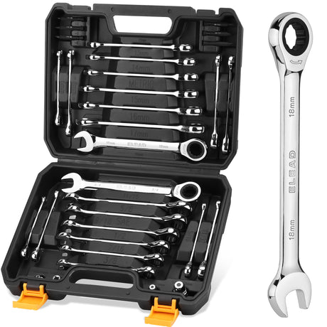 33 piece ratcheting wrench set SAE and metric 72 tooth CR-V combination wrench set with socket adapters bits and storage case