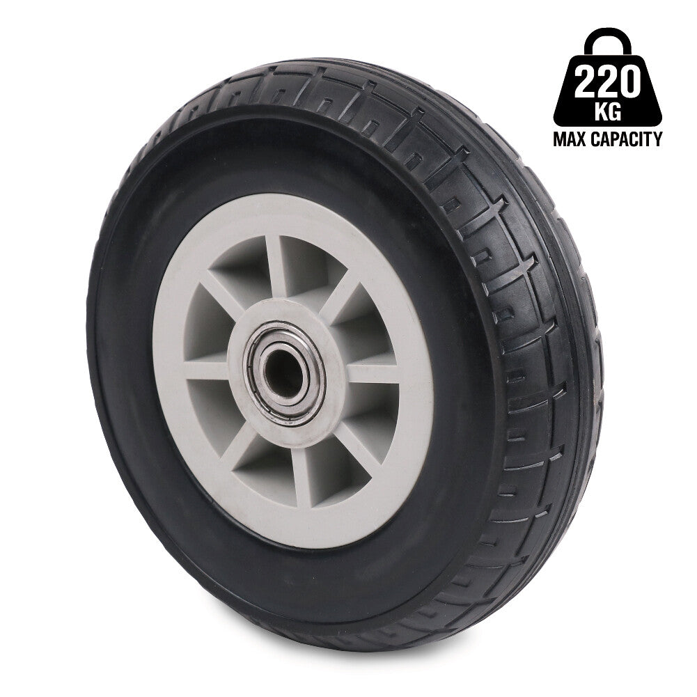 8-inch solid rubber replacement wheel with 15mm bearing bore for carts, trolleys and garden equipment