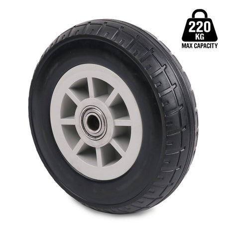 8-inch solid rubber replacement wheel with 15mm bearing bore for carts, trolleys and garden equipment